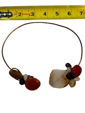 Handmade Choker Necklace Copper Wire Polished Natural Stone and Agate